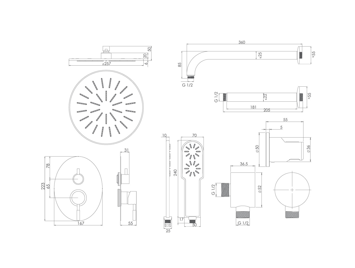 شیر حمام توکار شودر مدل روگن تیپ 3 BRASS